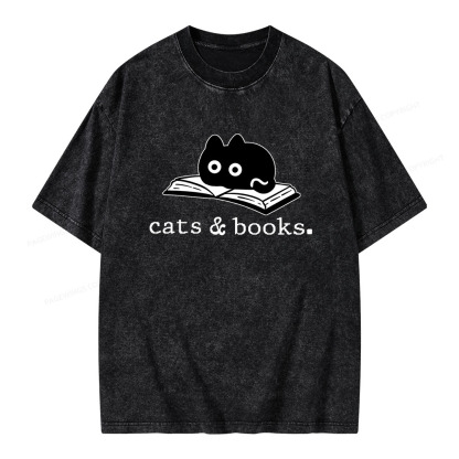 Pagewings Cats and Books Unisex Washed T-shirt