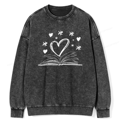 Pagewings Bookworm Librarian Valentines Day Book T-Shirt Unisex Washed Sweatshirt
