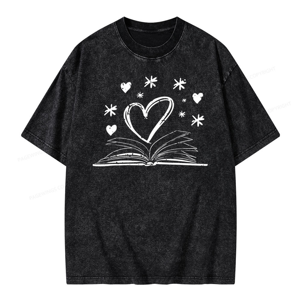 Pagewings Bookworm Librarian Valentines Day Book Unisex Washed T-shirt