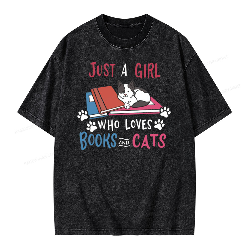 Pagewings Cat Books Book and Cats on Unisex Baseball T-Shirt Unisex Washed T-shirt