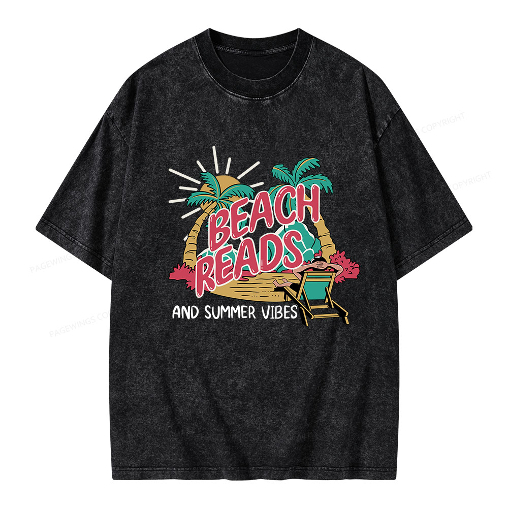 Pagewings Beach Reads And Summer Vibes Unisex Washed T-shirt