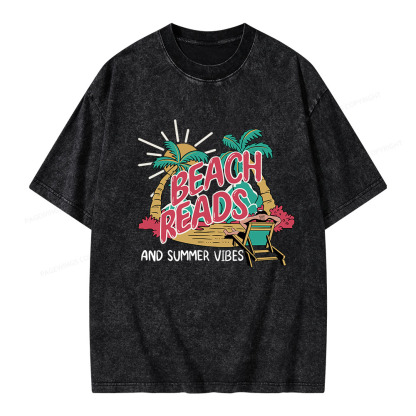 Pagewings Beach Reads And Summer Vibes Unisex Washed T-shirt