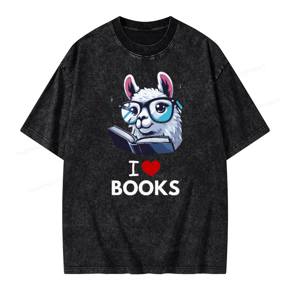 Pagewings  love Books Lama Reading Gift on Women’s Unisex Washed T-shirt