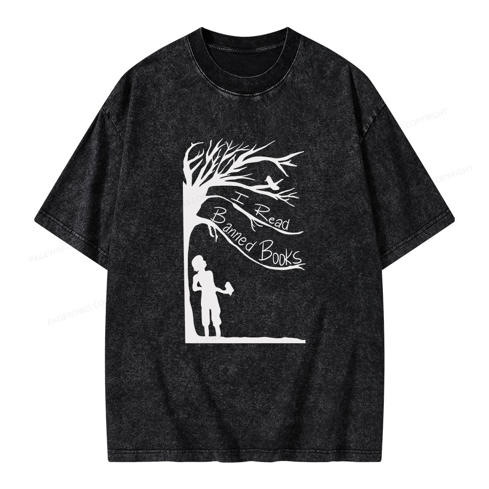 Pagewings I Read Banned Books Unisex Washed T-shirt