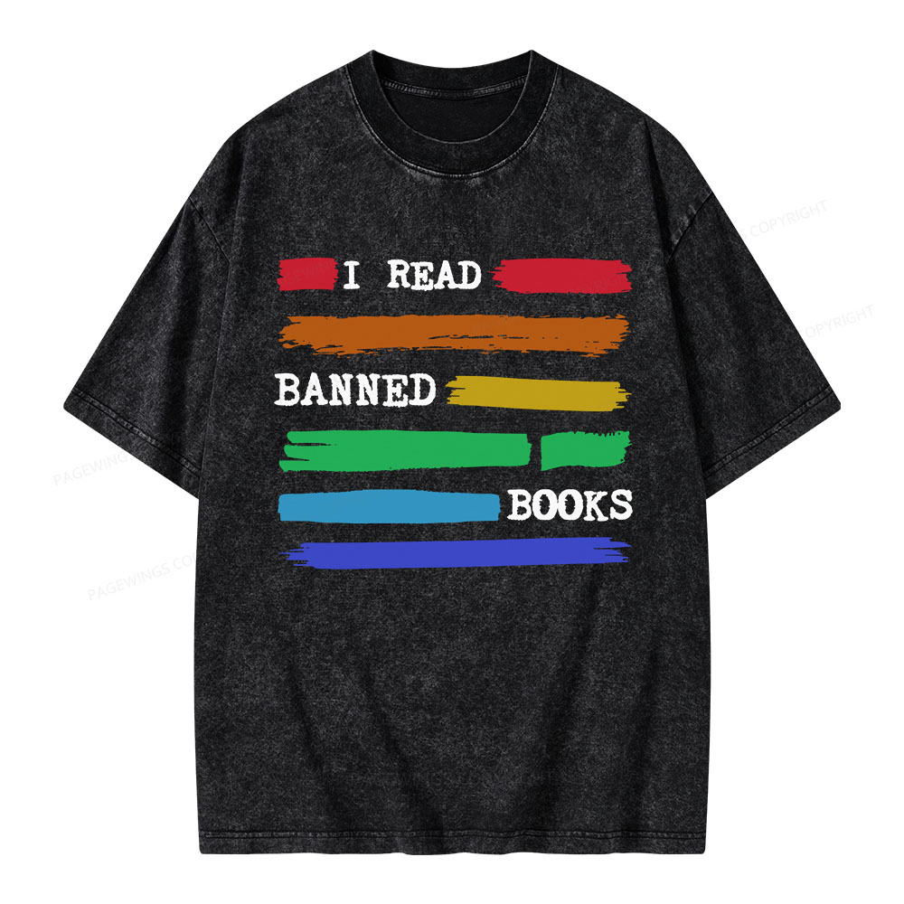 Pagewings I Read Banned Books Unisex Washed T-shirt