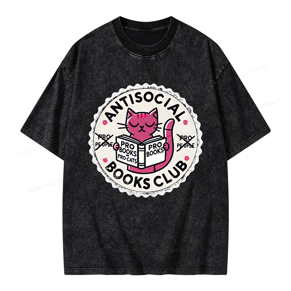 Pagewings Antisocial Books Club Unisex Washed T-shirt