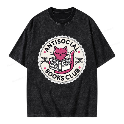 Pagewings Antisocial Books Club Unisex Washed T-shirt