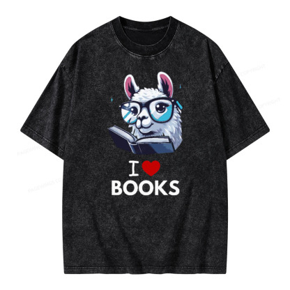 Pagewings  love Books Lama Reading Gift on Women’s Unisex Washed T-shirt