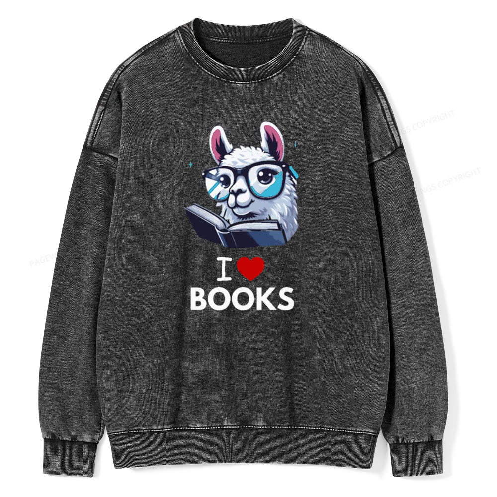 Pagewings love Books Lama Reading Gift on Women’s Unisex Washed Sweats