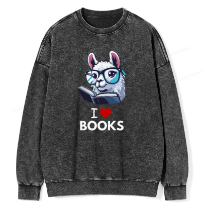 Pagewings  love Books Lama Reading Gift on Women’s Unisex Washed Sweatshirt