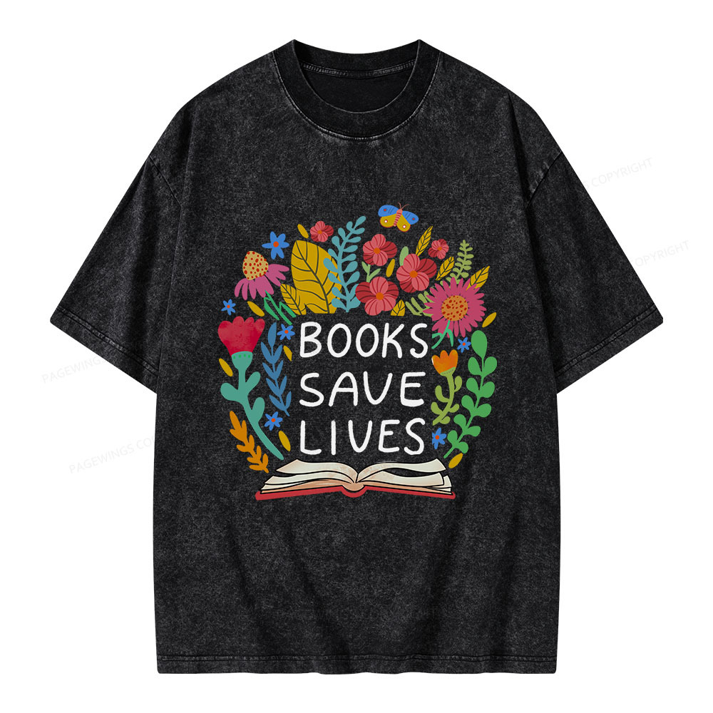 Pagewings Books Save Lives Unisex Washed T-shirt