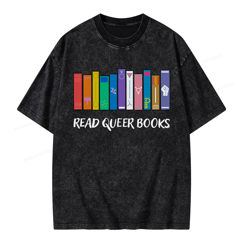 Pagewings Read Queer Books Unisex Washed T-shirt