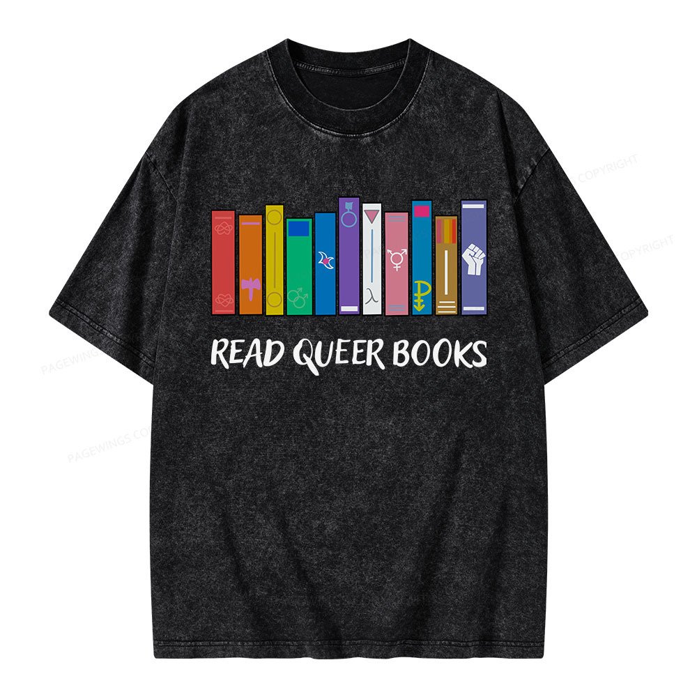 Pagewings Read Queer Books Unisex Washed T-shirt
