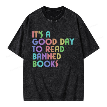 Pagewings It's A Good Day To Read Banned Books Unisex Washed T-shirt