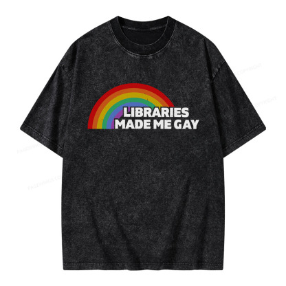 Pagewings Libraries Made Me Gay Unisex Washed T-shirt