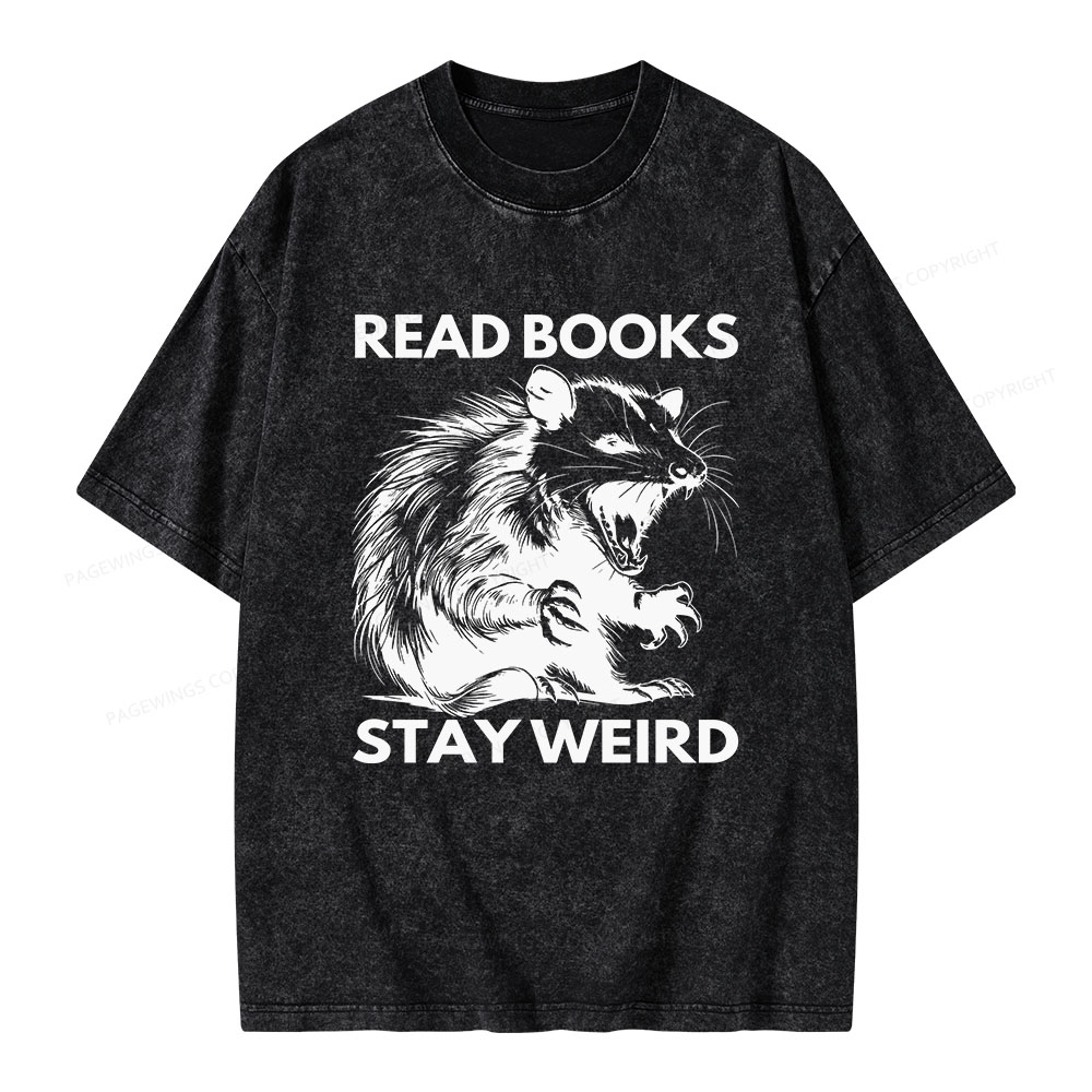Pagewings Read Books Stay Weird Unisex Washed T-shirt