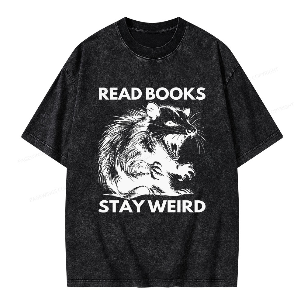 Pagewings Read Books Stay Weird Unisex Washed T-shirt