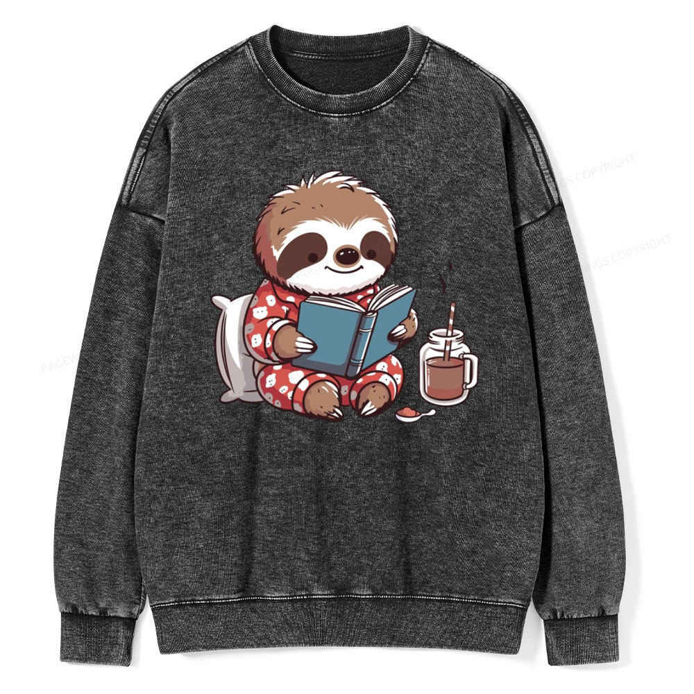 Pagewings Books Sloth Book lover Gift cute sloth on Unisex Washed Sweatshirt