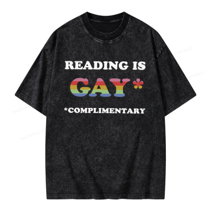 Pagewings Reading Is Gay Complimentary Unisex Washed T-shirt