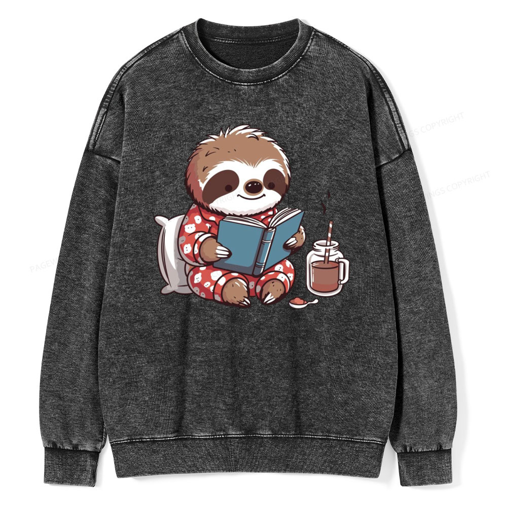 Pagewings Books Sloth Book lover Gift cute sloth on Unisex Washed Sweatshirt