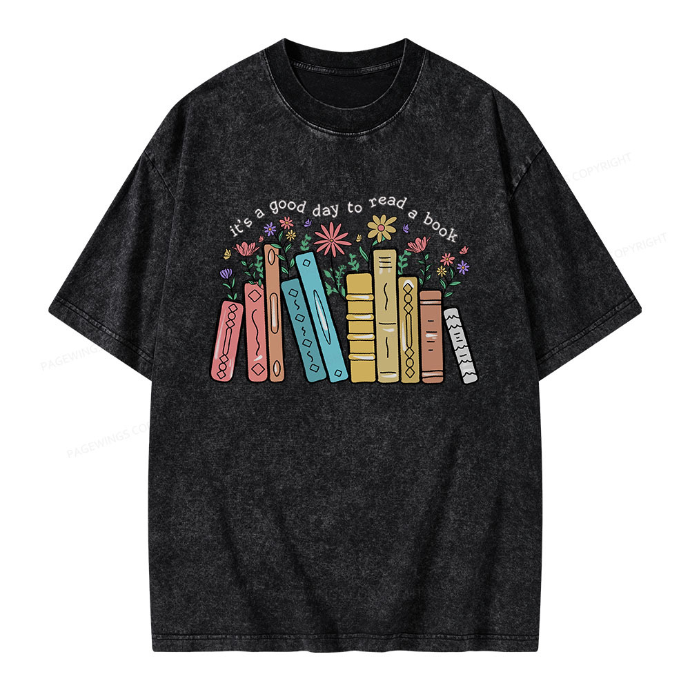 Pagewings It’s A Good Day To Read A Book Unisex Washed T-shirt