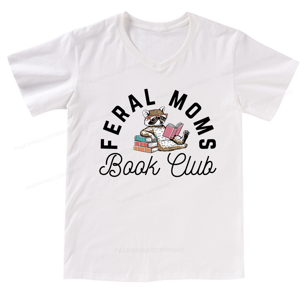 Pagewings Feral Moms Book Club V-neck T-shirt