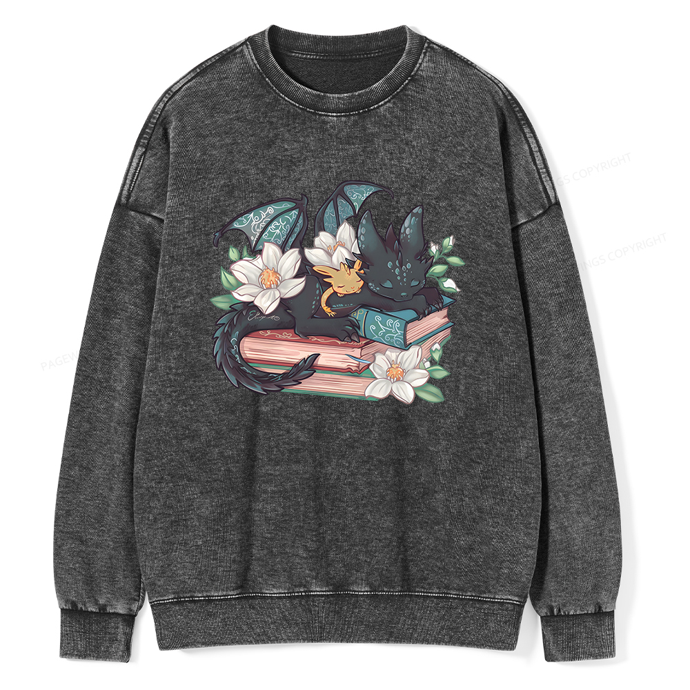 Pagewings Fantasy Book Dragon Unisex Washed Sweatshirt