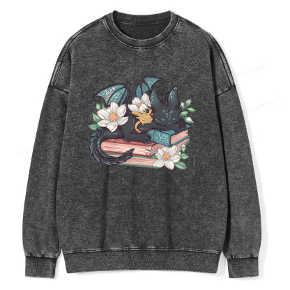 Pagewings Fantasy Book Dragon Unisex Washed Sweatshirt