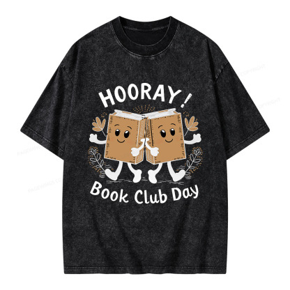 Pagewings Hooray Book Club Day Unisex Washed T-shirt