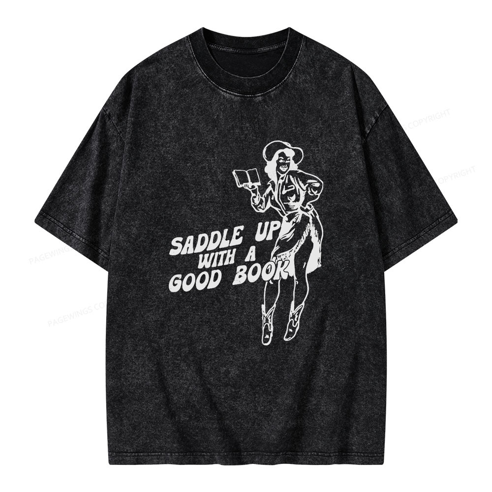 Pagewings Saddle Up With A Good Book Unisex Washed T-shirt