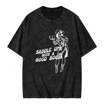 Pagewings Saddle Up With A Good Book Unisex Washed T-shirt