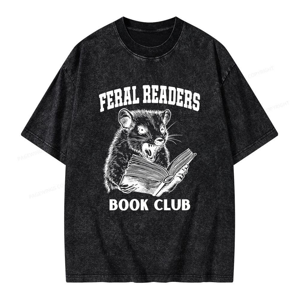 Pagewings Feral Readers Book Club Unisex Washed T-shirt