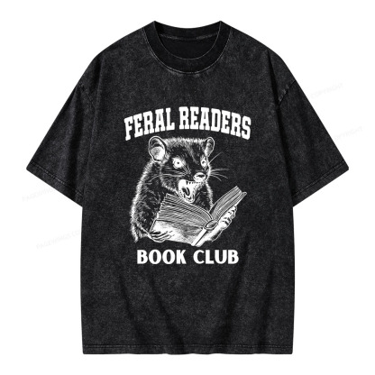 Pagewings Feral Readers Book Club Unisex Washed T-shirt