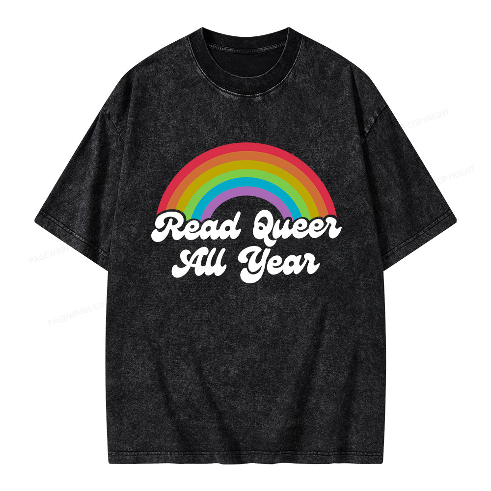 Pagewings Read Queer All Year Unisex Washed T-shirt