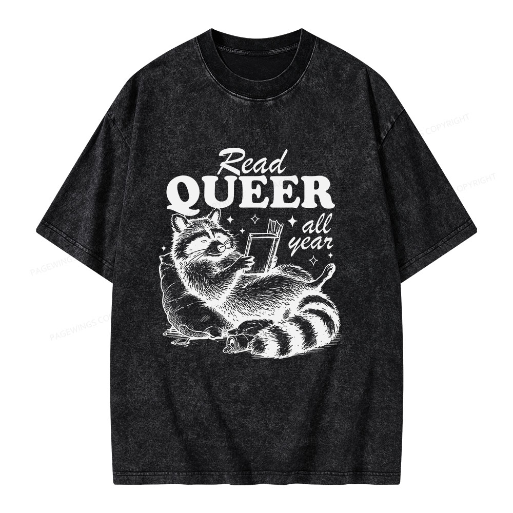Pagewings Read Queer All Year Unisex Washed T-shirt