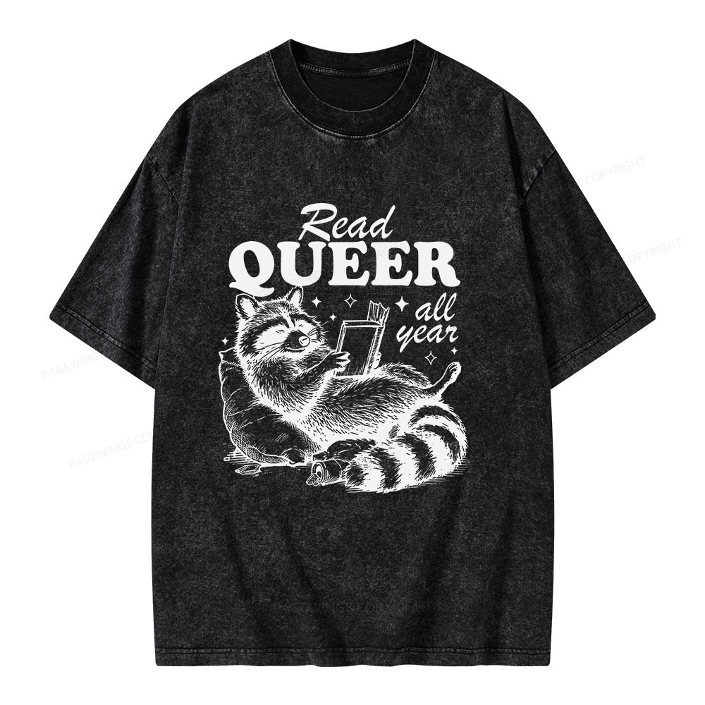 Pagewings Read Queer All Year Unisex Washed T-shirt