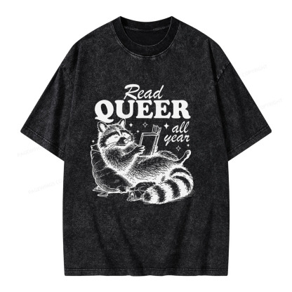 Pagewings Read Queer All Year Unisex Washed T-shirt