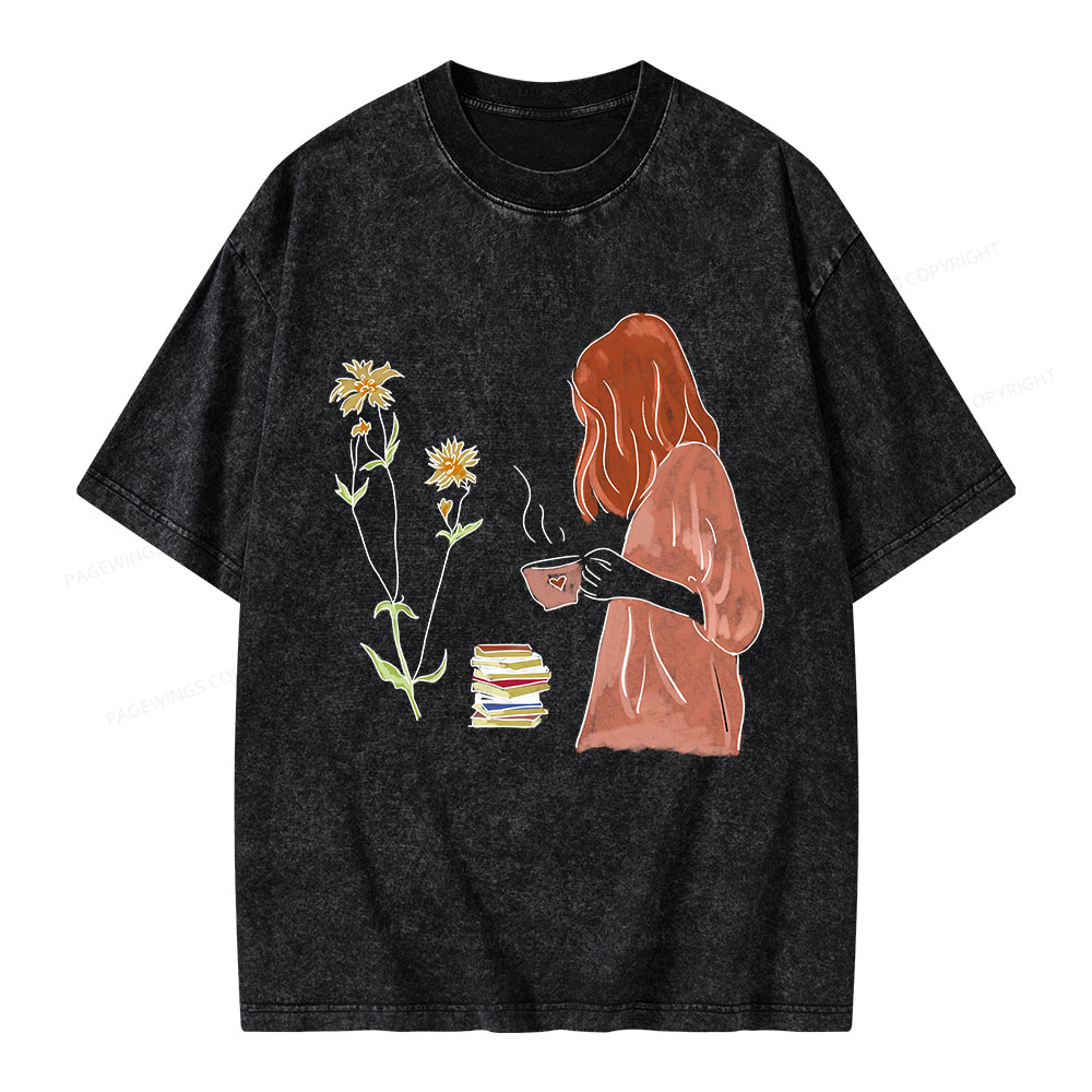 Pagewings Peaceful Moments With Books And Tea Unisex Washed T-shirt