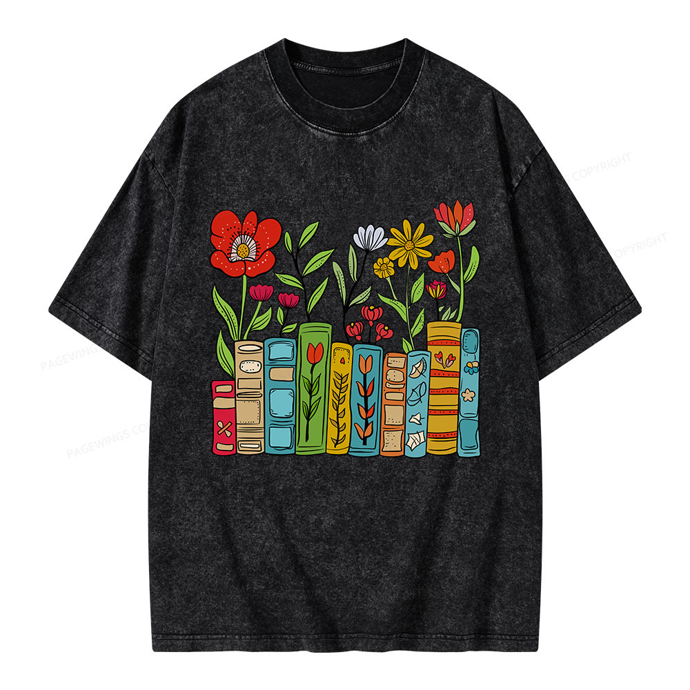 Pagewings Books Blooming Like Flowers In The Mind Unisex Washed T-shirt