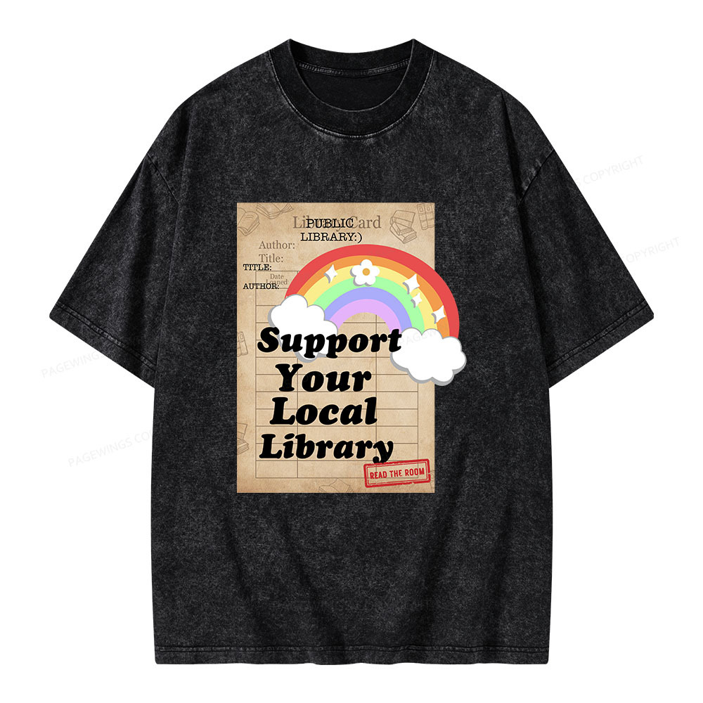 Pagewings Support Your Local Library Unisex Washed T-shirt