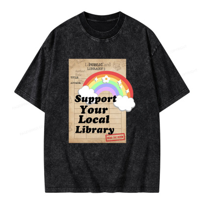 Pagewings Support Your Local Library Unisex Washed T-shirt