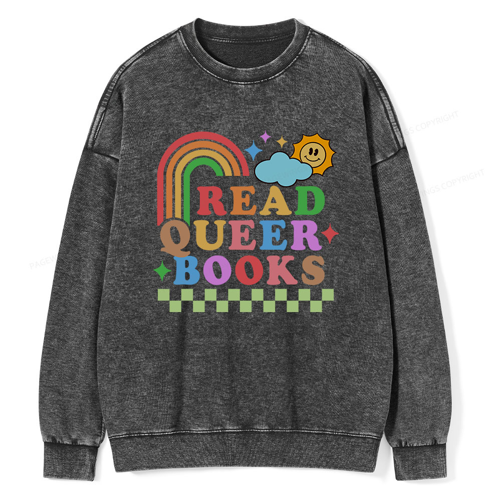 Pagewings Read Queer Books Unisex Washed Sweatshirt