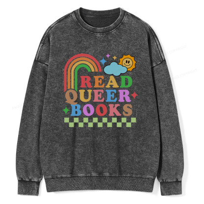 Pagewings Read Queer Books Unisex Washed Sweatshirt