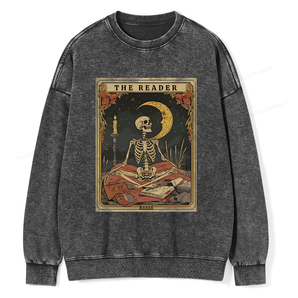 Pagewings The Reader Tarot Card Unisex Washed Sweatshirt