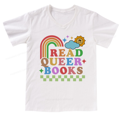 Pagewings Read Queer Books V-neck T-shirt