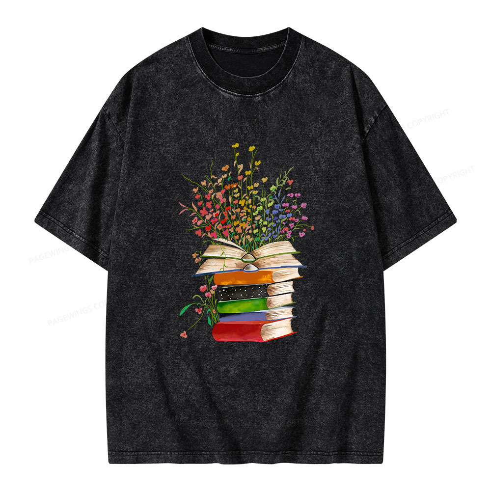 Pagewings Books Bloom With Knowledge Unisex Washed T-shirt