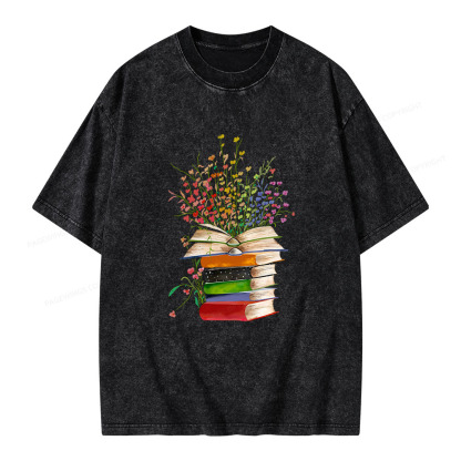 Pagewings Books Bloom With Knowledge Unisex Washed T-shirt