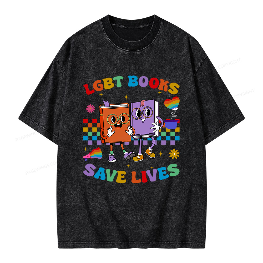Pagewings Lgbt Book Lives Library Unisex Washed T-shirt