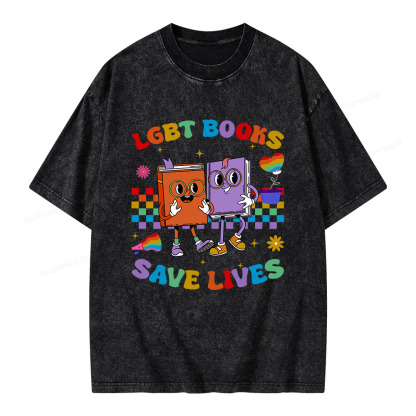 Pagewings Lgbt Book Lives Library Unisex Washed T-shirt