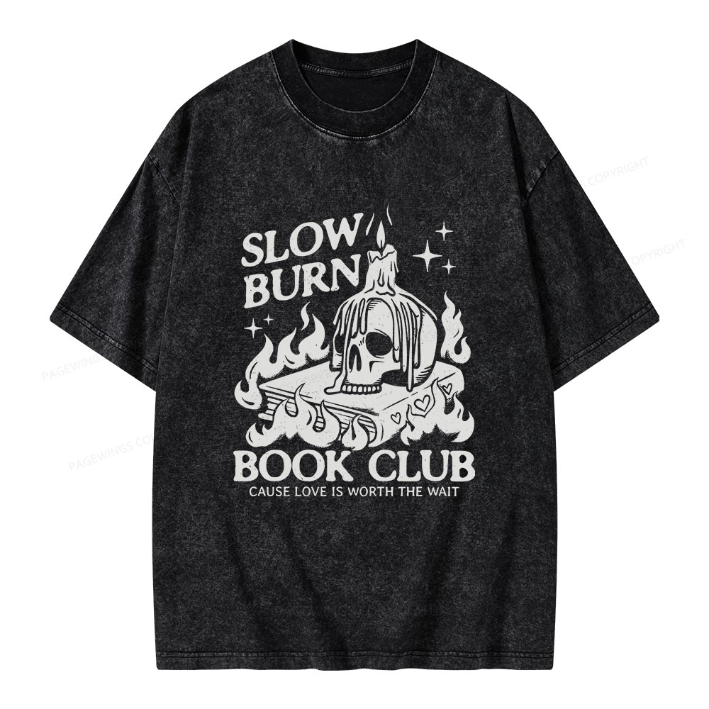 Pagewings Slow Burn Book Club Unisex Washed T-shirt